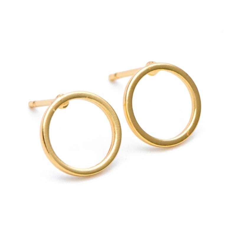 10pcs 18K Plated Brass Round Hoop Ear Posts, 10mm Circle Stud Earring