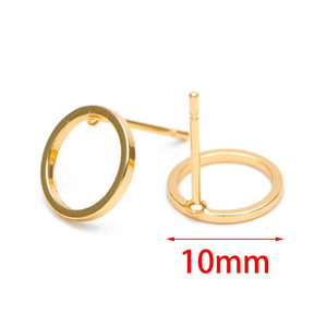 10pcs 18K Plated Brass Round Hoop Ear Posts, 10mm Circle Stud Earring