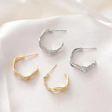 4PCS 14k Plated C-shaped Ear Studs Silver Needle Charms