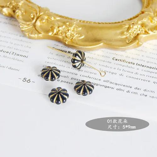 Japanese French Retro Embossed Pattern Antique Acrylic Beads