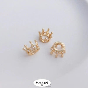 14K Gold Zircon Crown Beads Set for DIY Jewelry