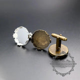 20mm Vintage Crown Round Cuff Links Base Setting Tray DIY Supplies Findings