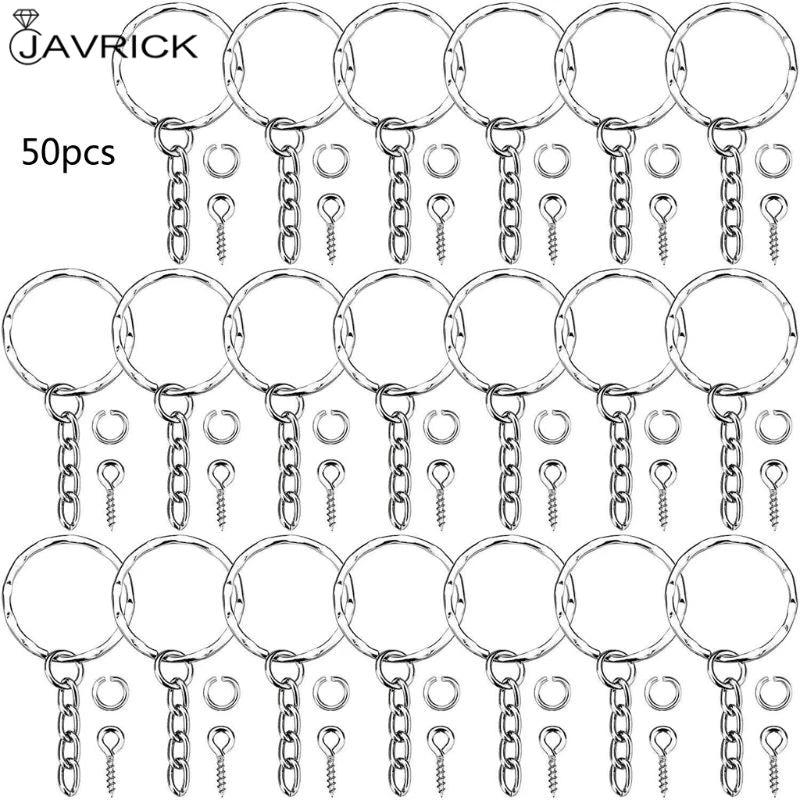 50Pcs Silver Screw Eye Pin Key Chains With Open Jump Ring Chain Extender