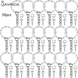50Pcs Silver Screw Eye Pin Key Chains With Open Jump Ring Chain Extender