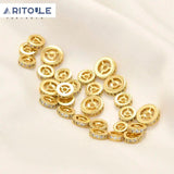18k Copper Plated Zircon Wheel Bead for Bracelets, Necklaces, Earrings