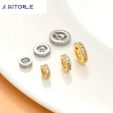 18k Copper Plated Zircon Wheel Bead for Bracelets, Necklaces, Earrings