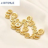 18k Copper Plated Zircon Wheel Bead for Bracelets, Necklaces, Earrings
