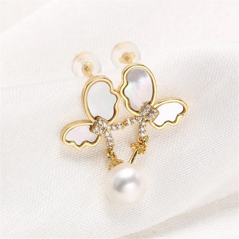 14K Wrapped Zircon Pearl Earrings S925 Silver DIY Accessories