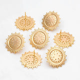 4pcs Sun Ear Posts 25mm Brass Plated Earrings