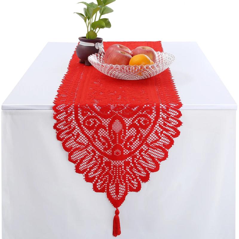 Xmas Lace Table Runner With Tassel for Wedding Party Decor