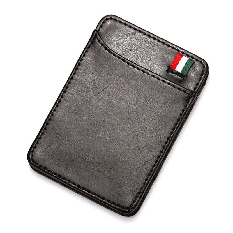 Solid Mini PU Leather Magic Wallet Men Small Money Clips Credit Card Holder