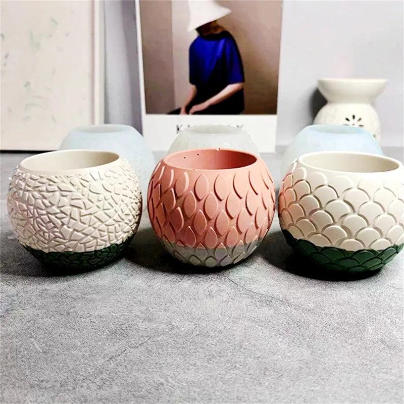 Fish Scale Round Planter Flowerpot Silicone Mold