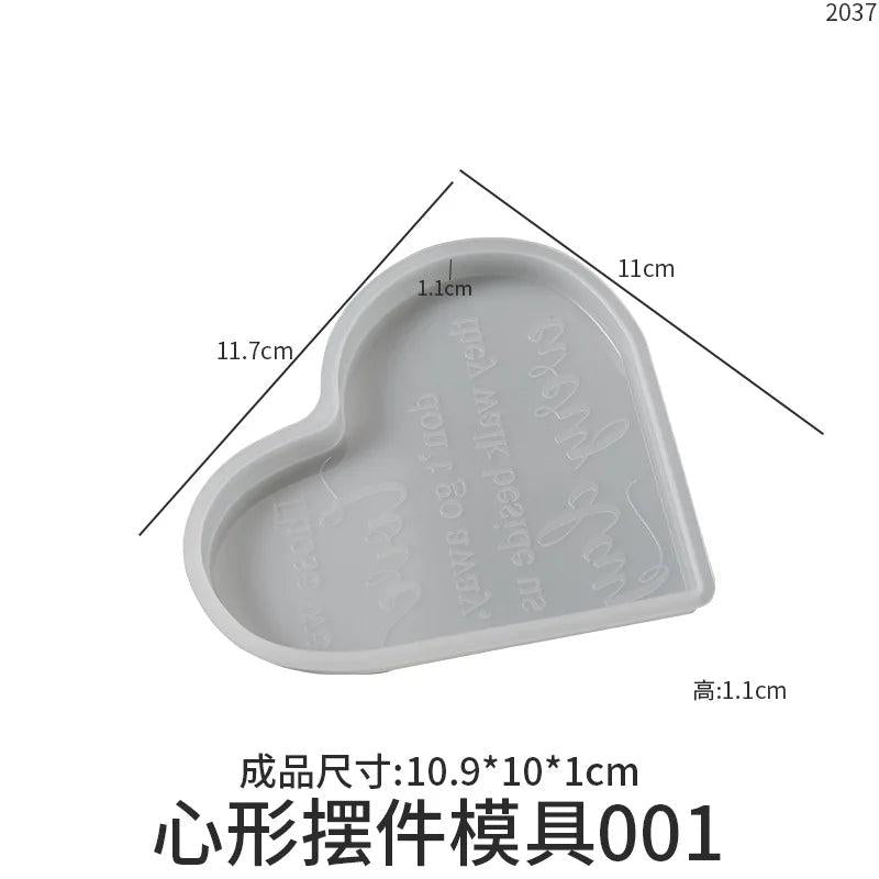 Heart Resin Mold Love-shaped Memorial Plaque Set Coaster Silicone Tray Mould