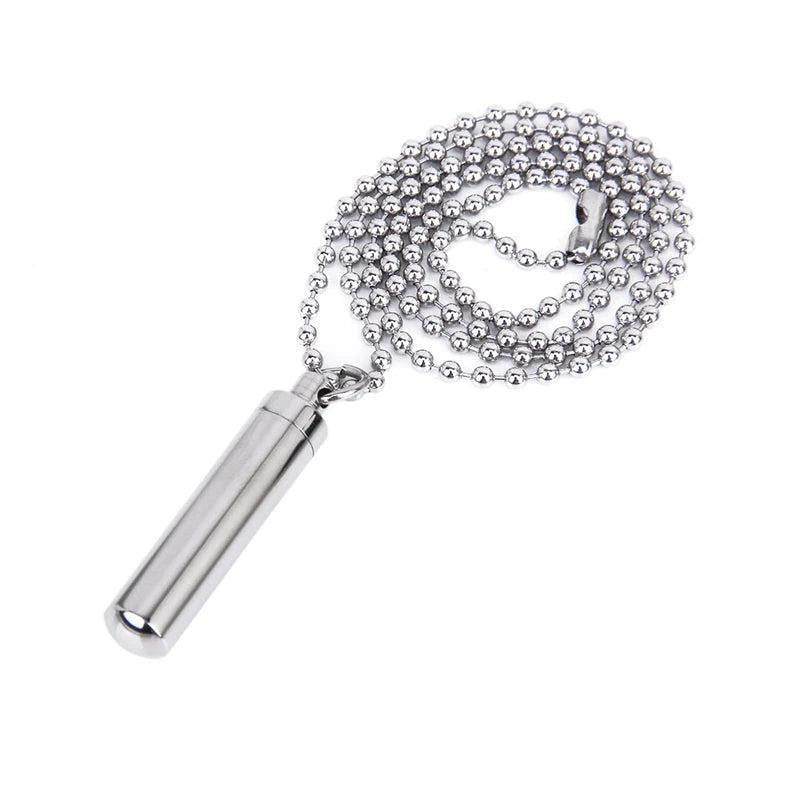 Stainless Steel Pill Case Holder Cremation Urn Pendant Necklace Keepsake