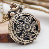Vintage Retro Bronze quartz watch pocket Chain pendant necklace