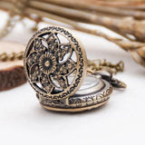 Vintage Retro Bronze quartz watch pocket Chain pendant necklace