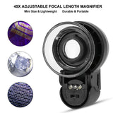 Mini 45X Handheld LED Jewellery Magnifier Loupe UV Currency Detector