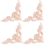 4pcs 8*8cm Wood Carved Onlay Furniture Home Decorations Unpainted Applique