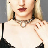 Harajuku Punk Goth Silver Chain Leather Choker