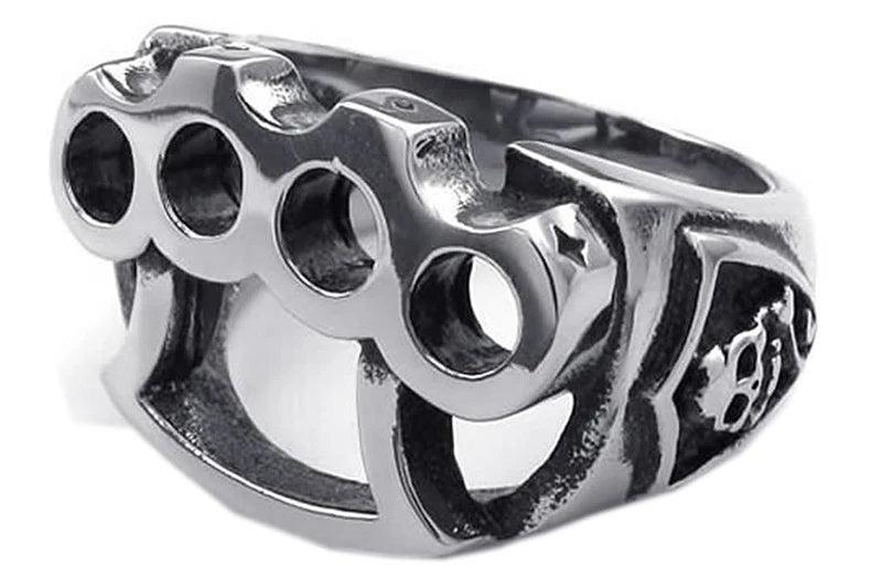 Skull Boxing Gloves Mens Rings Stainless Steel Silver Size 9