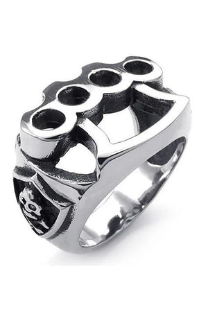 Skull Boxing Gloves Mens Rings Stainless Steel Silver Size 9