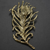 Vintage Bronze Feather Brooch Crystal Rhinestone Jewelry