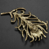Vintage Bronze Feather Brooch Crystal Rhinestone Jewelry