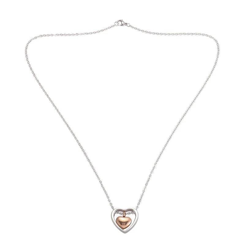 Double Heart Rose Cremation Urn Necklace Pendant Keepsake Memorial Ashes