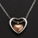 Double Heart Rose Cremation Urn Necklace Pendant Keepsake Memorial Ashes