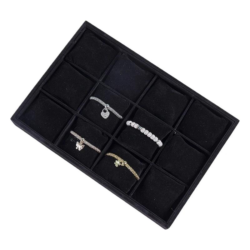 Watch Jewelry Tray Organizer 12 Grid Pillows Bracelet Display Holder