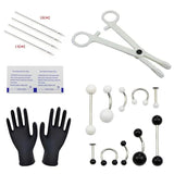 19pcs PRO Body Piercing Kit Needle Nipple Tongue Eyebrow Nose Lip Ring Forcep
