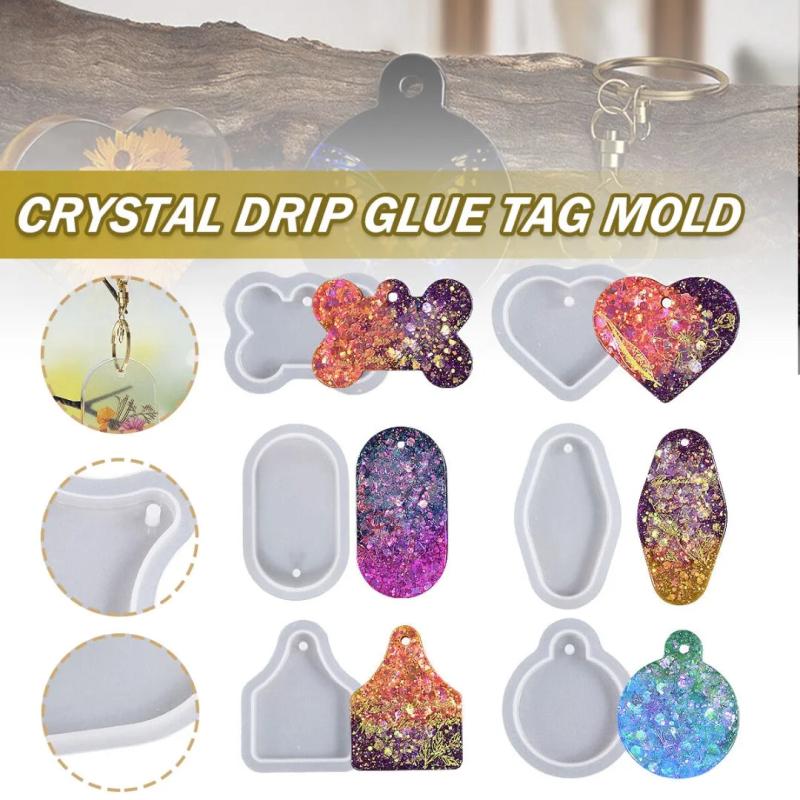 6pcs Keychain Pendant Silicone Moulds Epoxy Resin Casting Molds