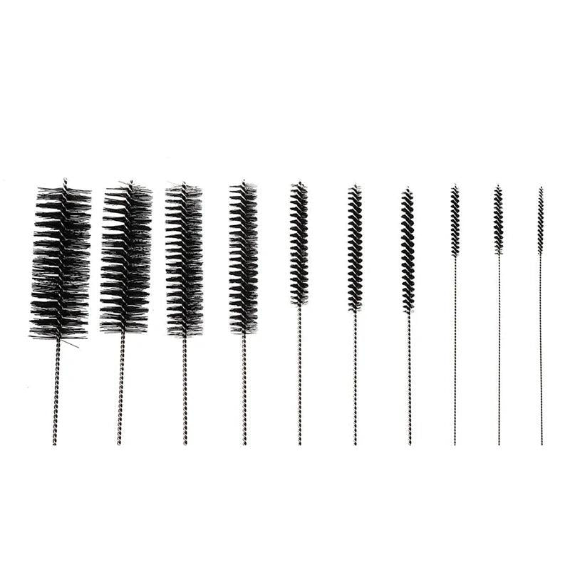10Pcs Nylon Cleaning Brush Set for Small Parts Glasses Jewelry Pipe (Black)