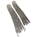 Long Tassel Rhinestone Drop Earrings Silver