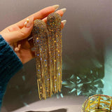 Long Tassel Rhinestone Drop Earrings Silver