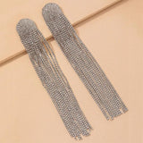 Long Tassel Rhinestone Drop Earrings Silver