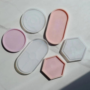 DIY Silicone Mold Tray for Casting - Round Hexagonal Oval Plate Coaster X3UD