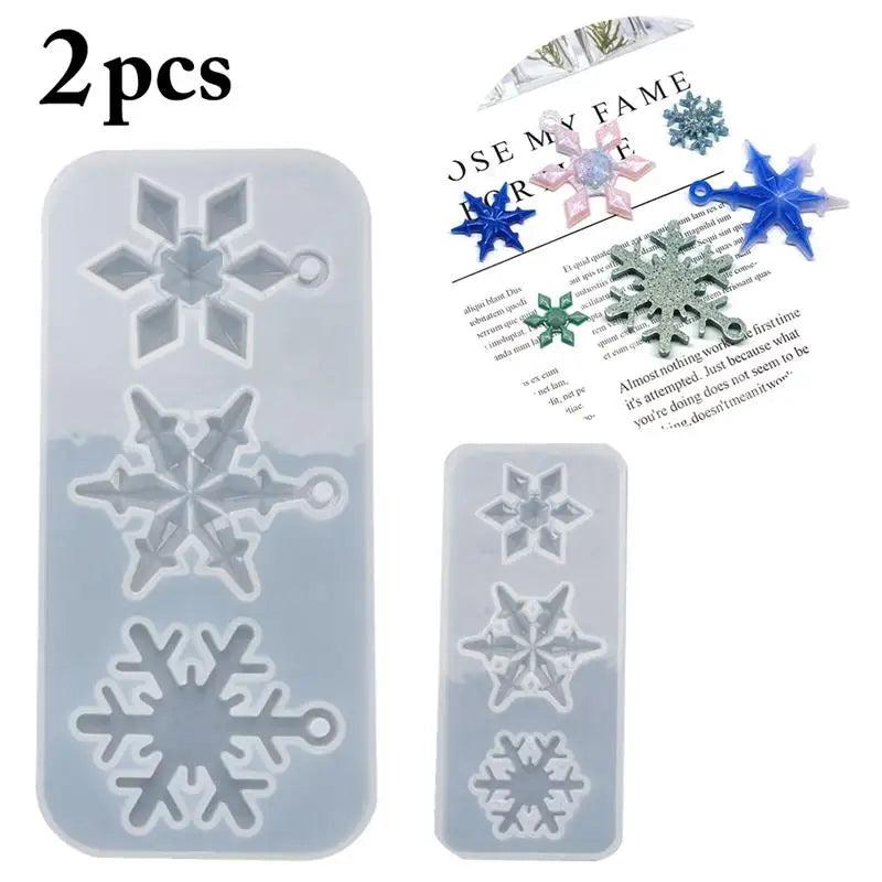 2Pcs/Set Snowflake Pendant Epoxy Silicone Molds Christmas Jewelry Making