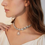 Vintage Teardrop Choker Necklace Crystal Large Rhinestone Wedding Jewelry