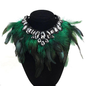 Gothic Feather Crystal Necklace Women Accessories