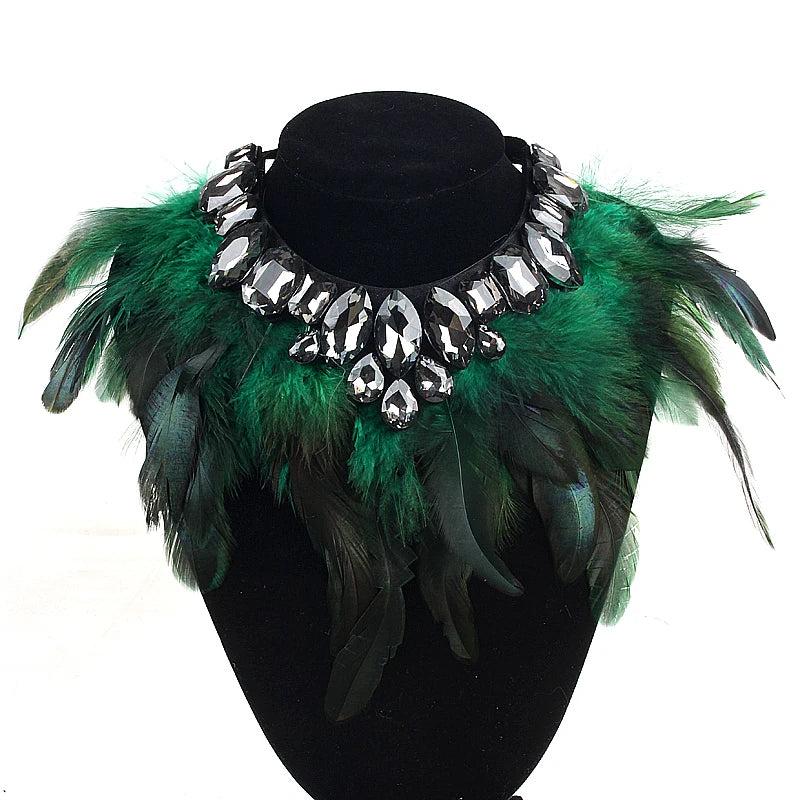 Gothic Feather Crystal Necklace Women Accessories
