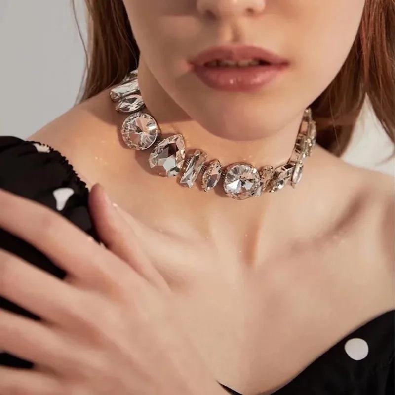 Clear Crystal Choker Necklace Women Silver CZ Clavicle Chain Party Jewelry