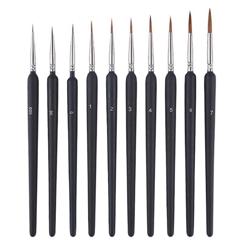 10 Pcs Wolf Hair Brushes Set for Detail Art Liner Painting Miniatures