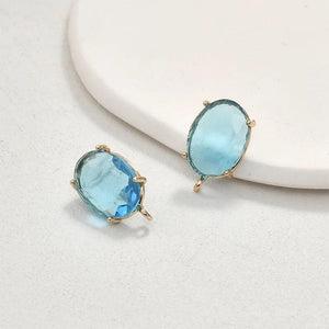 Colorful Clear Crystal Large Oval Faceted Stud Earrings