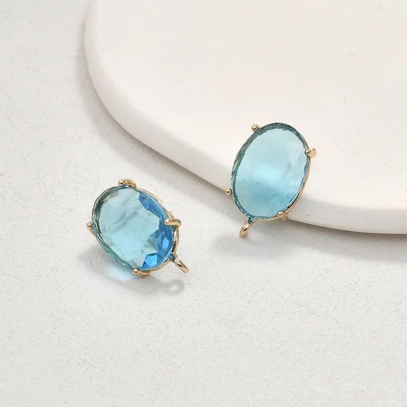 Colorful Clear Crystal Large Oval Faceted Stud Earrings