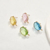 Colorful Clear Crystal Large Oval Faceted Stud Earrings