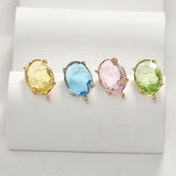 Colorful Clear Crystal Large Oval Faceted Stud Earrings