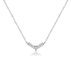 925 Silver V Zircon CZ Pave Pendant Chain Tiny Queen Women Jewelry