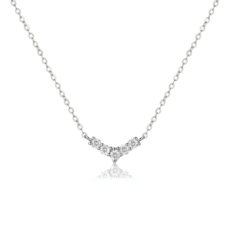 925 Silver V Zircon CZ Pave Pendant Chain Tiny Queen Women Jewelry