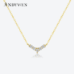 925 Silver V Zircon CZ Pave Pendant Chain Tiny Queen Women Jewelry